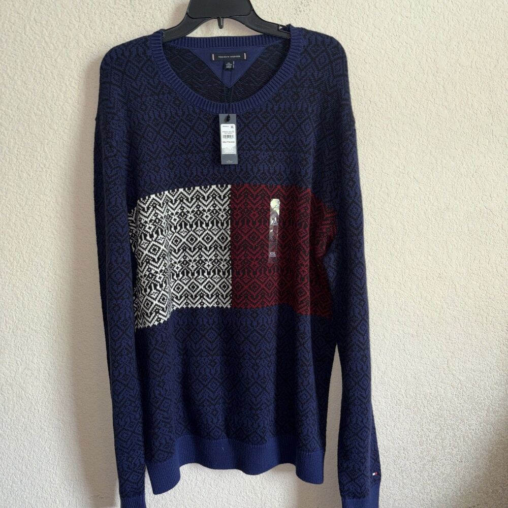 Tommy Hilfiger Fair Isle Flag Sweater Southwest Colorblock Crew XXL New Geo 2XL